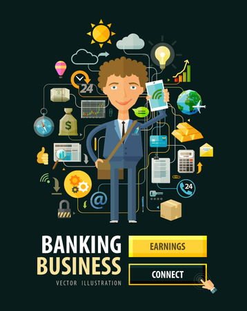 young man with a phone in hand. vector illustrationのイラスト素材