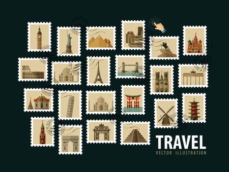 postage stamps. the historic architecture of the world. vector illustrationのイラスト素材