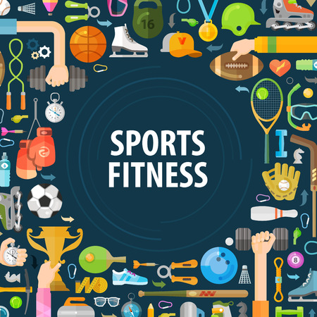 sports set of colored icons on a dark background. illustrationのイラスト素材