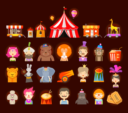fun fair. circus performers and animals. vector illustrationのイラスト素材
