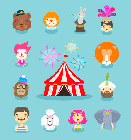 fun fair. circus performers and animals. vector illustrationのイラスト素材