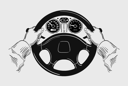 hands on the wheel of the car. vector illustrationのイラスト素材