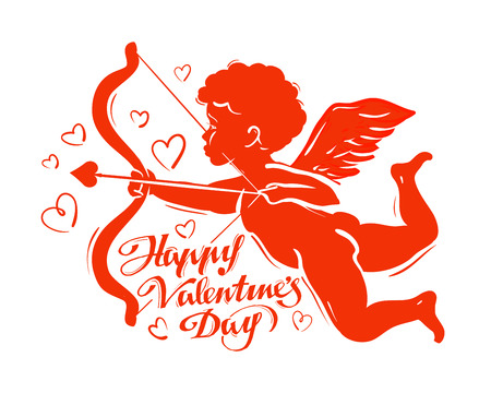 flying Cupid with bow and arrow on a white background. vector illustrationのイラスト素材