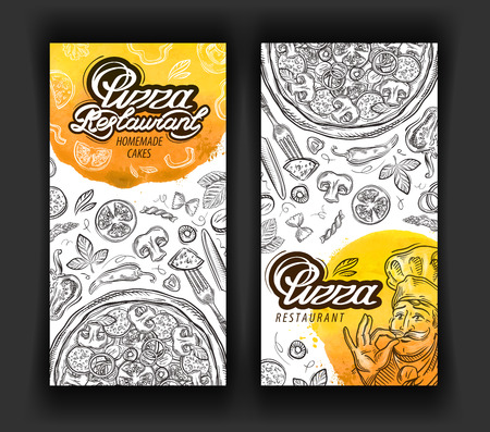 ingredients the pizza is hand-drawn. vector illustrationのイラスト素材