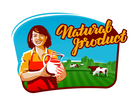 cow milk vector logo. milkmaid, farmer or farm iconのイラスト素材