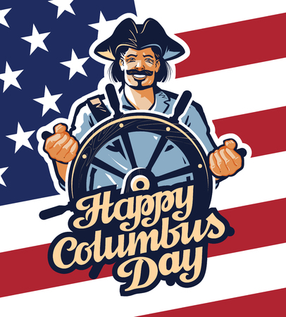 Christopher Columbus on American flag backgroundのイラスト素材