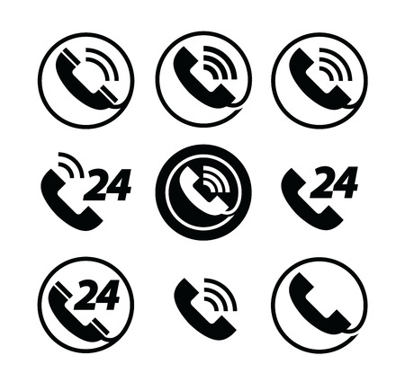phone call. telephone. service 24 hours. set of iconsのイラスト素材