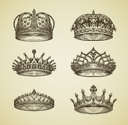 Hand drawn vintage imperial crown in retro style. King, Emperor, dynasty, throne, luxury symbol. Vector illustrationのイラスト素材