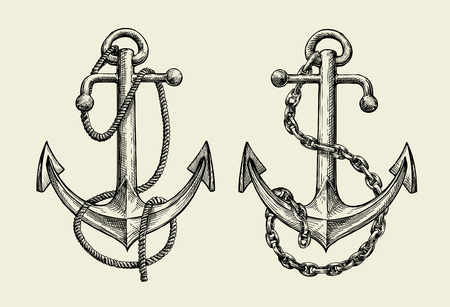 Hand drawn sketch nautical anchor. Vector illustrationのイラスト素材