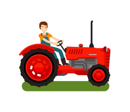 Retro farm tractor icon. Cartoon vector illustration. flat designのイラスト素材
