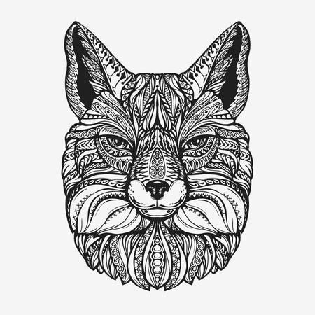 Fox. Animal decorated with ethnic pattern. Vector illustrationのイラスト素材