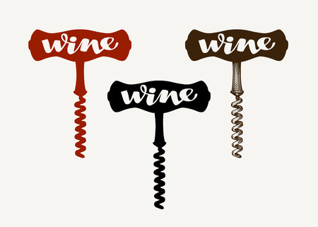 Wine vector logo. Corkscrew icon or symbol isolated on white backgroundのイラスト素材