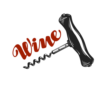 Wine vector logo. Corkscrew, winery icon or symbol isolated on white backgroundのイラスト素材