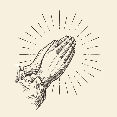Praying hands. Hand drawn sketch vector illustration