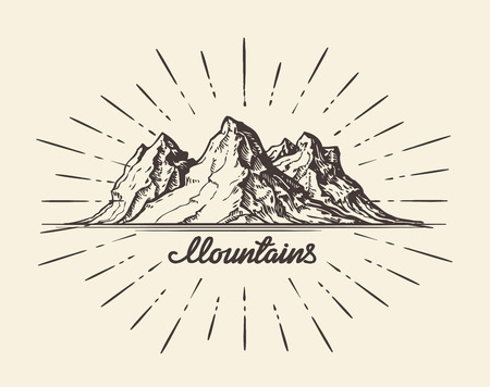 Vintage hand drawn Mountains. Sketch vector illustration. Bannerのイラスト素材