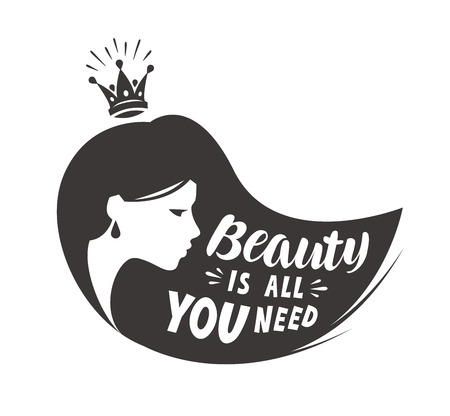 Princess or beautiful girl. Lettering beauty is all you need. Vector illustrationのイラスト素材