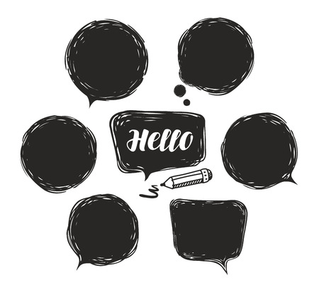 Black speech bubble set. Doodle vector illustrationのイラスト素材