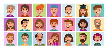 People set of icons. Avatar profile, person, human face symbol, sign or logo. Cartoon vector illustrationの写真素材