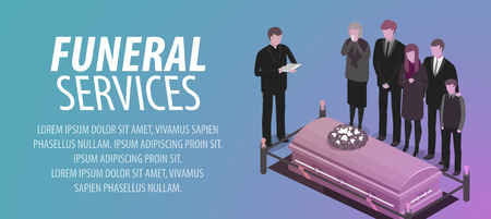 Funeral services banner. Burial, cemetery, graveyard, rip, death concept. Vector illustrationのイラスト素材