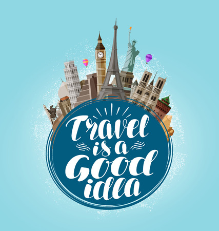Travel is a good idea, lettering. Journey, tour, traveling concept. Vector illustrationのイラスト素材