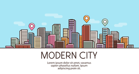 Modern city, banner. Cityscape, urban landscape, town concept vector illustrationのイラスト素材