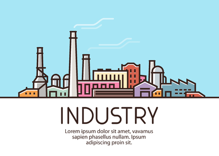 Industry banner. Industrial production, factory building concept. Vector illustrationのイラスト素材