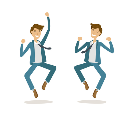 Successful businessman or student. Luck, success, happy concept. Cartoon vector illustration isolated on white backgroundのイラスト素材