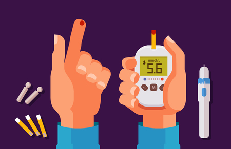Diabetes, health concept. High blood sugar. Glucometer, glucose meter cartoon vector illustrationのイラスト素材