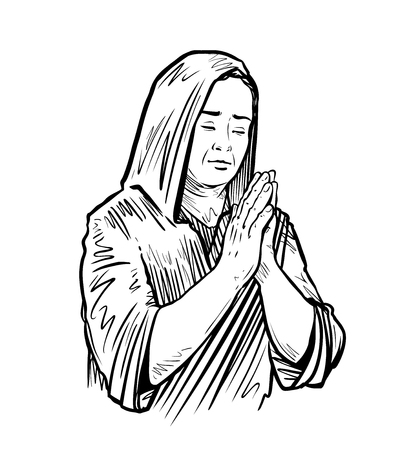 Woman folded her hands for praying sketch vector illustration.のイラスト素材