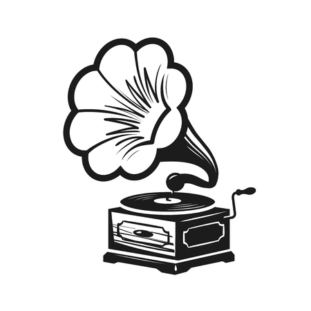 Gramophone, phonograph logo or label. Record player icon. Music concept vector illustrationのイラスト素材
