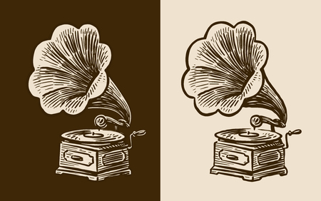 Gramophone sketch vector illustration setのイラスト素材