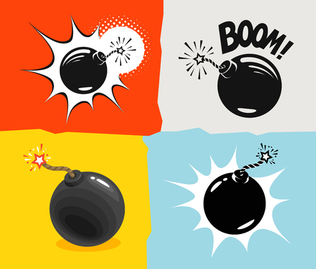 Bomb ready to explode. Comic cartoon vector illustrationのイラスト素材