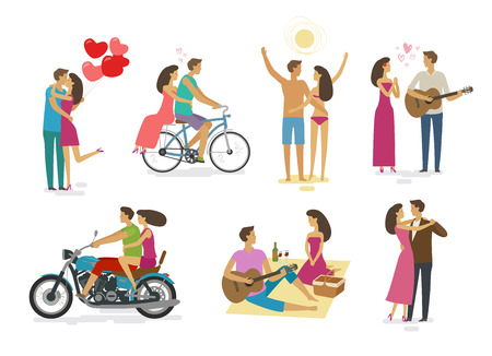 Loving couple, set of icons. Family, love concept. Cartoon vector illustrationのイラスト素材