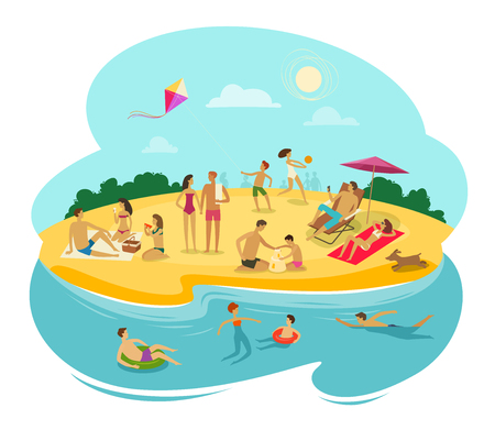 people rest on the beach. cartoon vector illustration isolated on white backgroundのイラスト素材