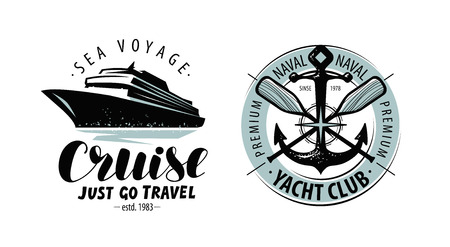 Cruise, yacht club logo or label. Nautical concept. Lettering vectorのイラスト素材
