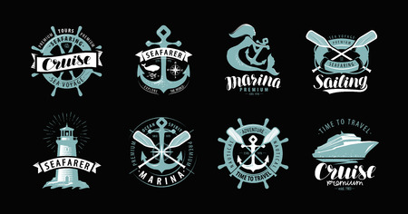 nautical theme, set of logos or labels. marine conceptのイラスト素材
