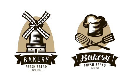 Bakery, bakeshop logo or label. Bakehouse, baking symbol. Vector illustrationのイラスト素材