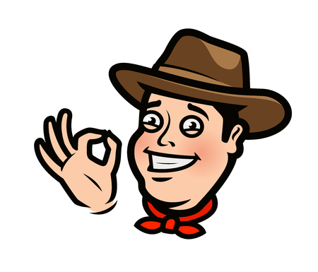 Funny cowboy or happy farmer in the hat.のイラスト素材