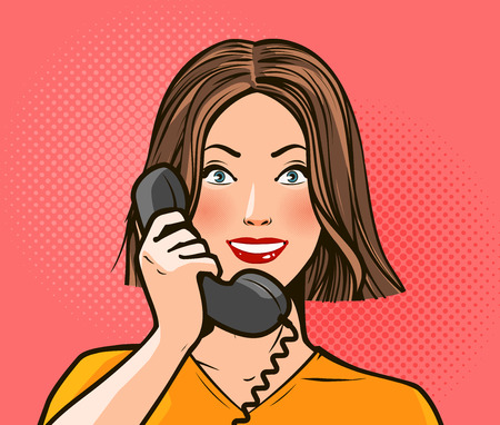 Happy girl or young woman talking on the phone. Telephone conversation.のイラスト素材
