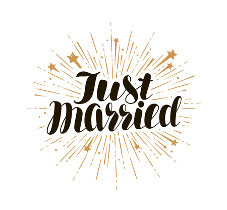 Just married, lettering. marry, wedding card and invitation calligraphy vectorのイラスト素材