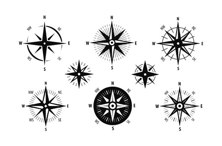 Compass, wind rose icon set. Marine navigation symbol.のイラスト素材
