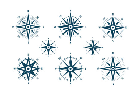 Compass icon set. Marine navigation, wind rose symbol.のイラスト素材