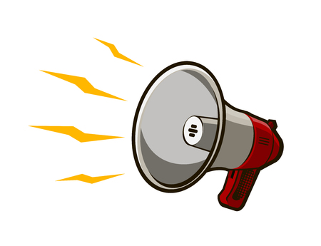 Shouting bullhorn, loudspeaker, propaganda. Vector retro megaphone isolated on white backgroundのイラスト素材