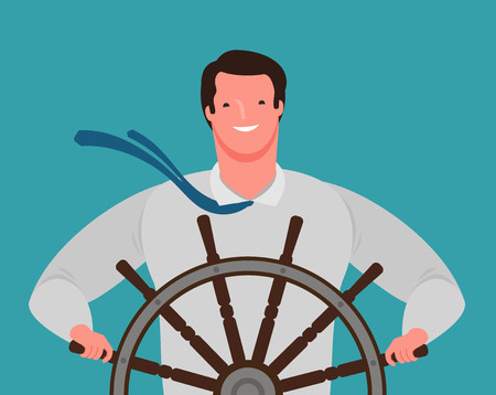 smiling businessman at the helm of the ship. business success, cartoon vectorのイラスト素材