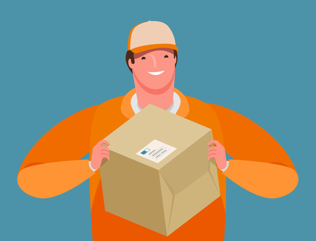 Business delivery. Courier hands a parcel.のイラスト素材