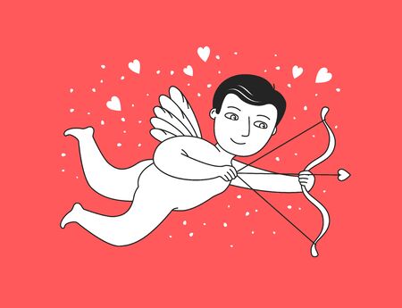 Flying Cupid with bow and arrow. Angel, Cherub vector