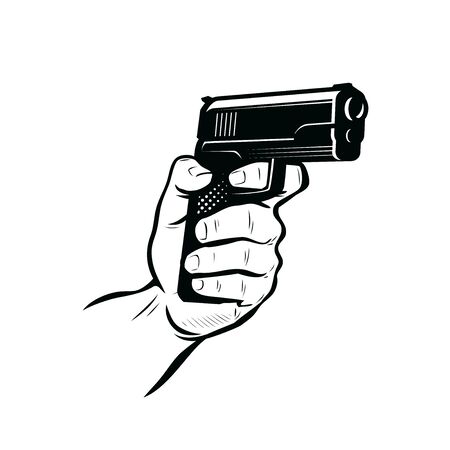 Gun in hand. Shooter sketch vector illustrationのイラスト素材