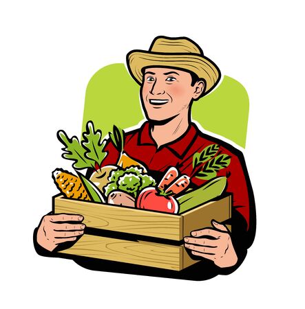 Farmer with vegetables. Agriculture, farm vector illustrationのイラスト素材