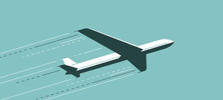 Flying airplane in sky. Air transportation, plane vector