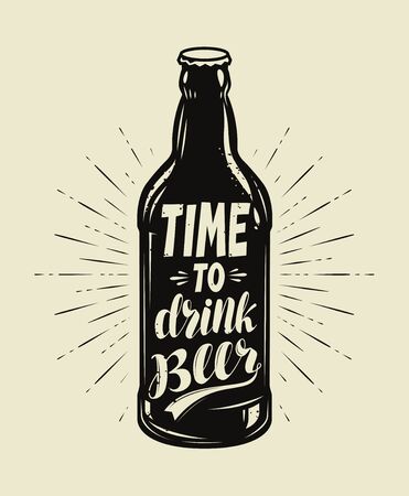 Beer bottle retro. Pub, brewery vintage vector illustrationのイラスト素材